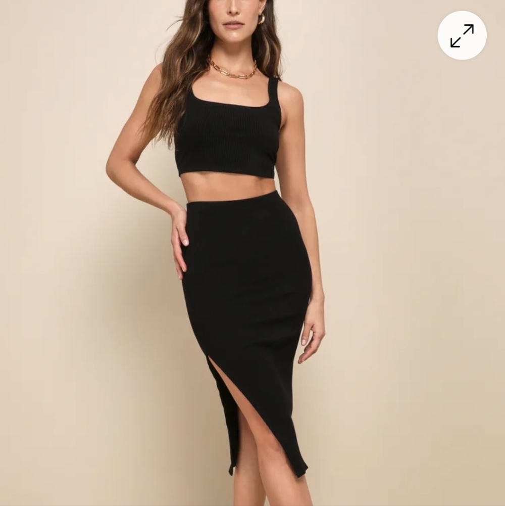 Lulus Set For Life Black Ribbed Bodycon Two-Piece Midi Dress